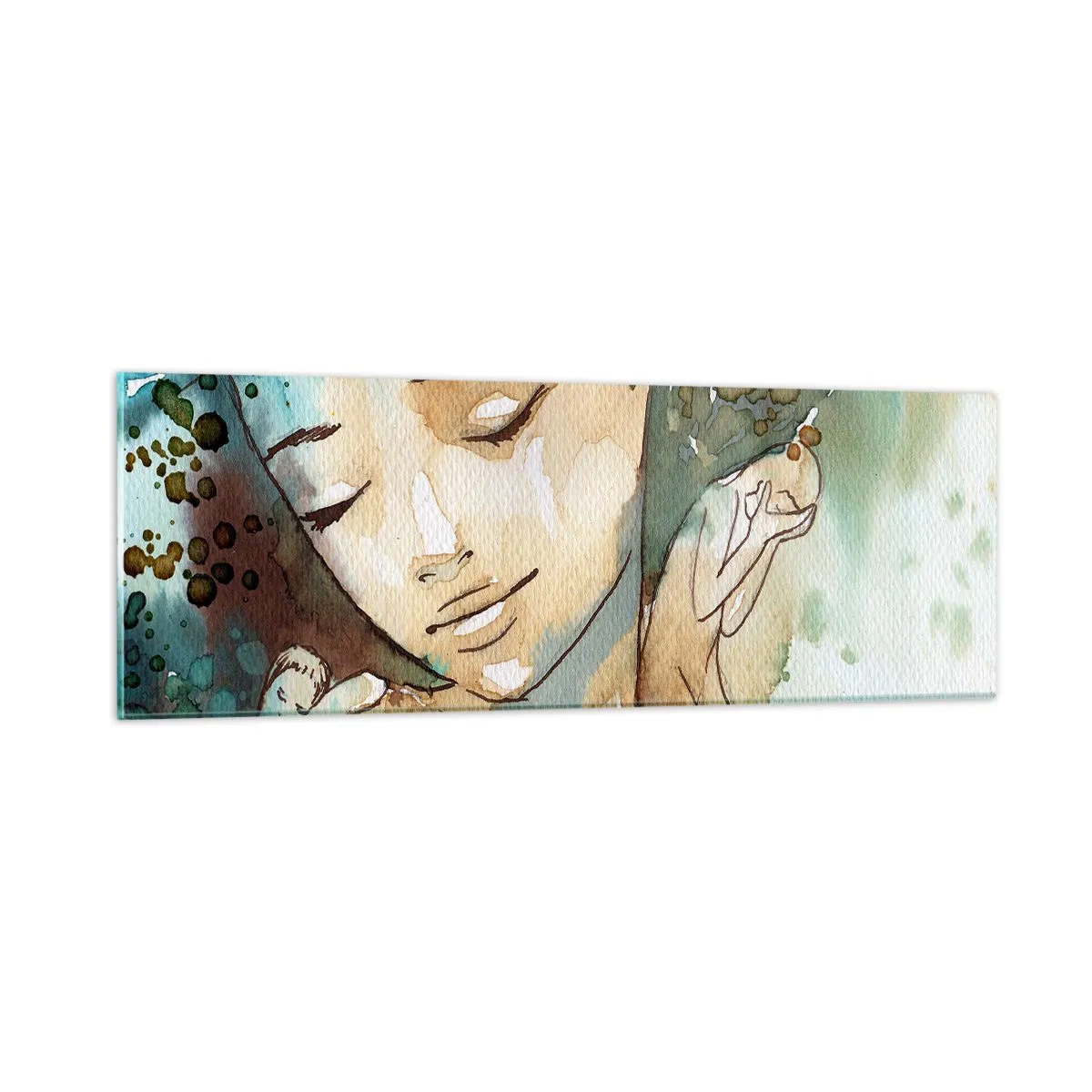 Schilderen op glas - Dame in het blauw - 90x30 cm