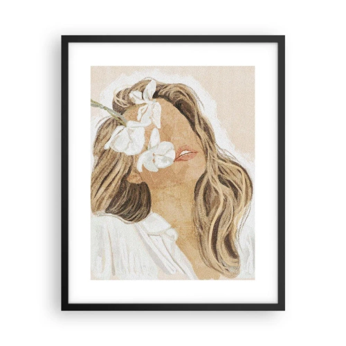 Poster in een zwarte lijst - Tussen de bloemen in vervoering - 40x50 cm