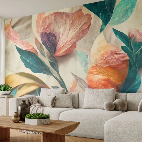 Fotobehang Premium Sand - Bloemen van de zuidelijke eilanden - Bloemen, Vintage, Plantkunde - 400x280 cm
