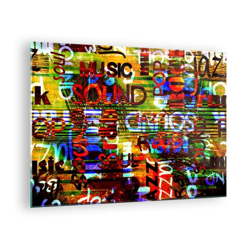 Schilderen op glas - Kleurrijke inscripties op een artistieke mozaïekachtergrond - 70x50cm - Alle kleuren van het geluid - Moderne wanddecoratie voor woonkamer en slaapkamer ARTTOR