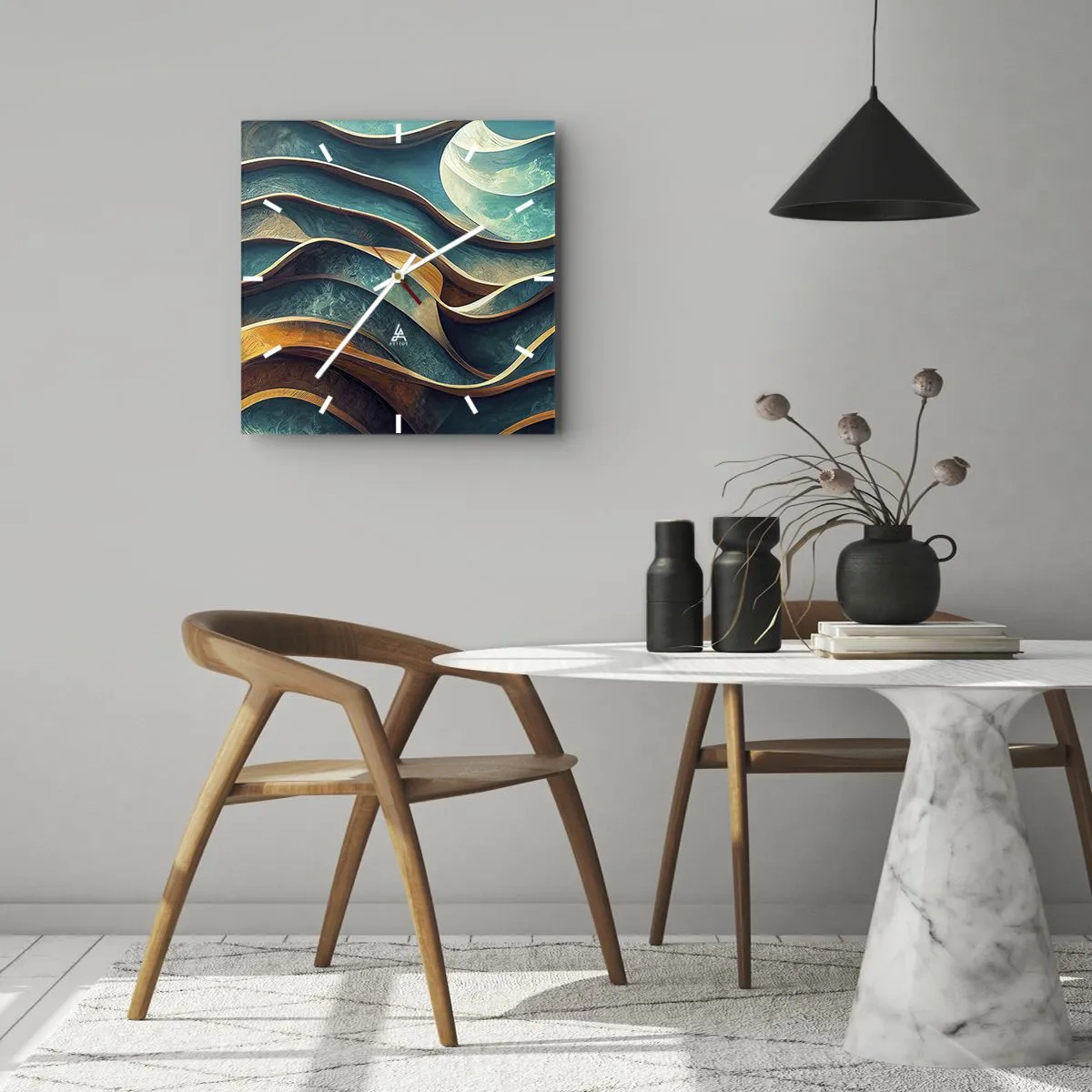 Wandklok - Klok - Meanders van blauw - 30x30 cm