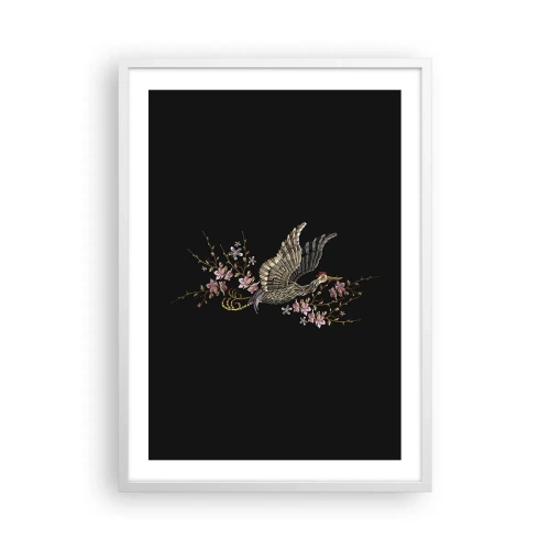 Poster in een witte lijst - Exotische geborduurde vogel - 50x70 cm