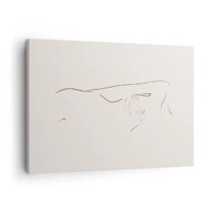 Schilderen op canvas - Een subtiele lijntekening van een silhouet tegen een lichte achtergrond - 70x50cm - De vorm van verlangen - Moderne wanddecoratie voor woonkamer en slaapkamer ARTTOR