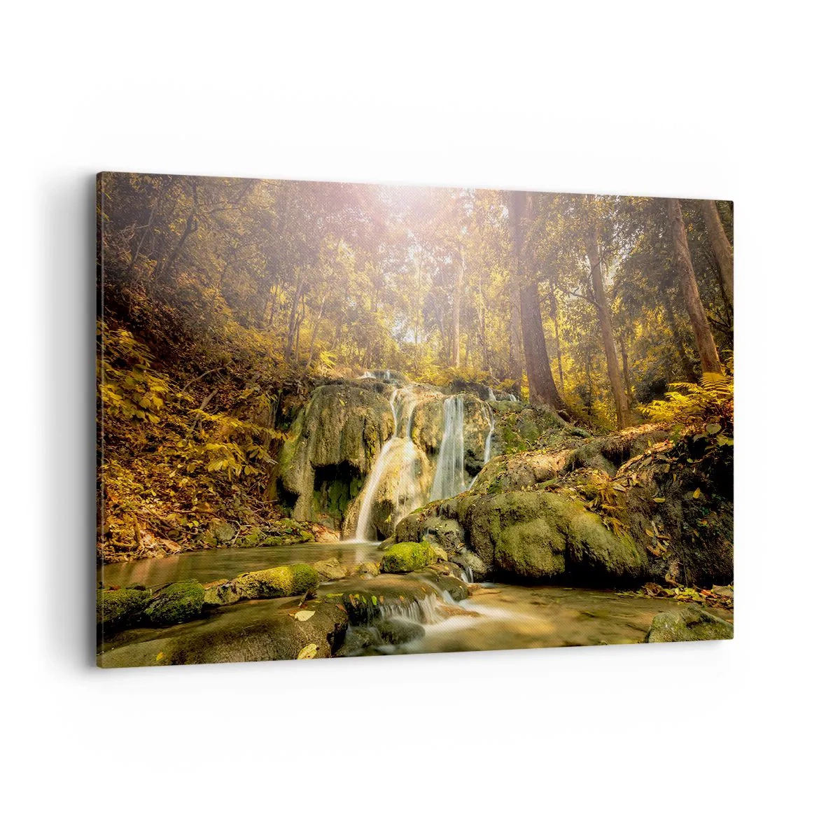 Schilderen op canvas - Boscascade in het groen - 120x80 cm