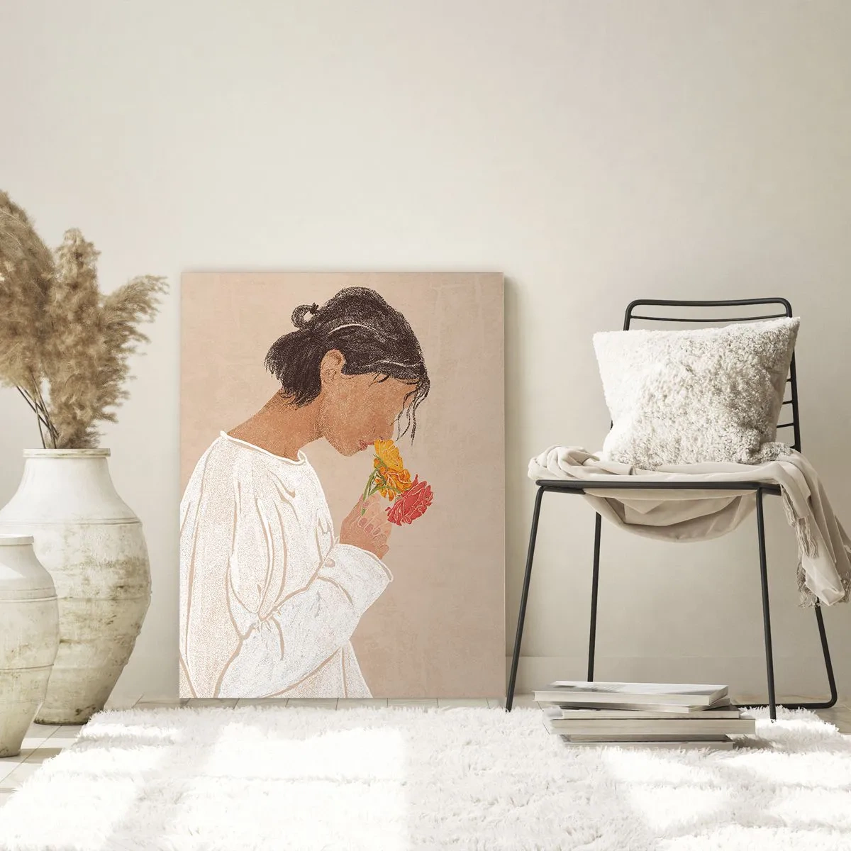 Schilderen op glas - Meisje en bloemen - 80x120 cm