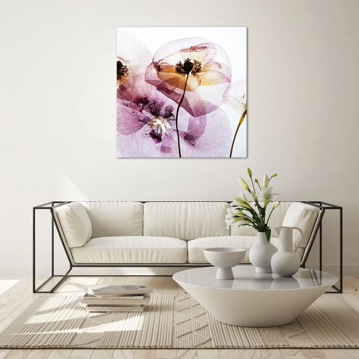 Schilderen op glas - Transparante lichaamsbloemen - 30x30 cm