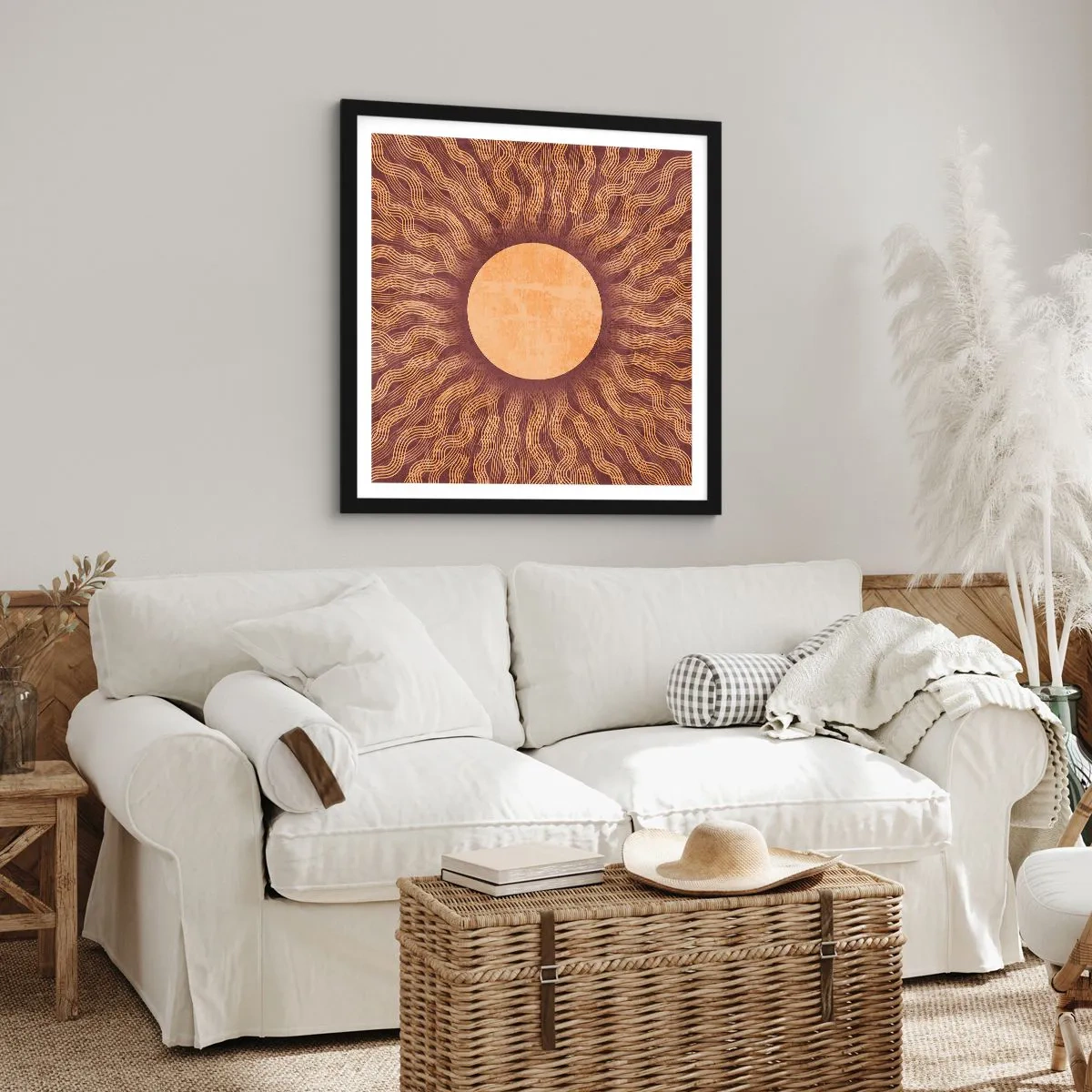 Poster in een zwarte lijst - Zon icoon - 30x30 cm