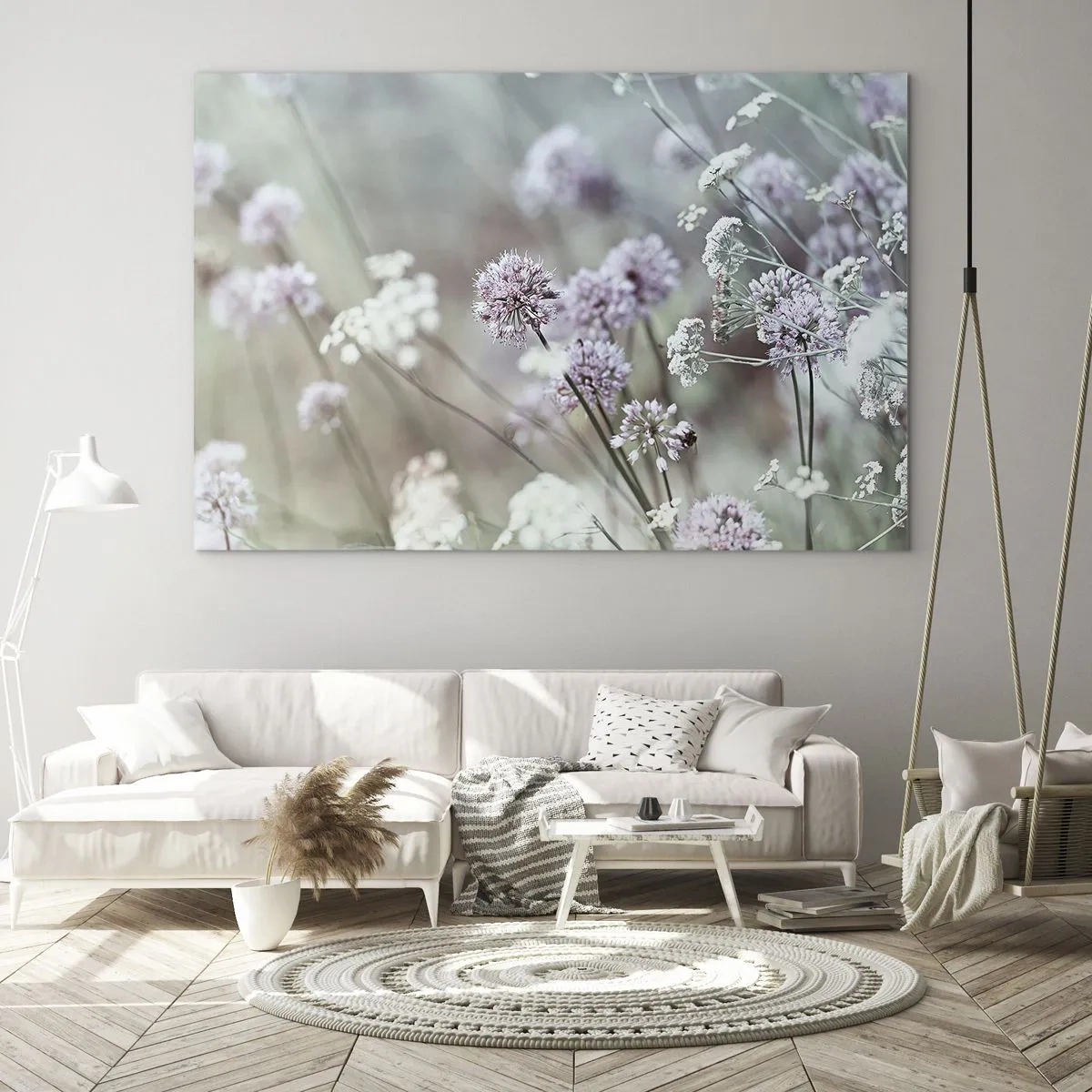 Schilderen op glas - Delicate wilde bloemen in pasteltinten - 70x50cm - Zoete filigrane kruiden - Moderne wanddecoratie voor woonkamer en slaapkamer ARTTOR