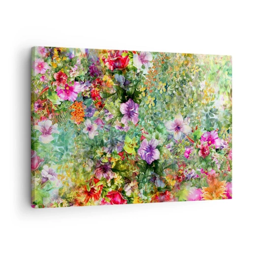 Schilderen op canvas - Een kleurrijk bloemstuk op een groene achtergrond - 70x50cm - In bloemen voor verderf - Moderne wanddecoratie voor woonkamer en slaapkamer ARTTOR
