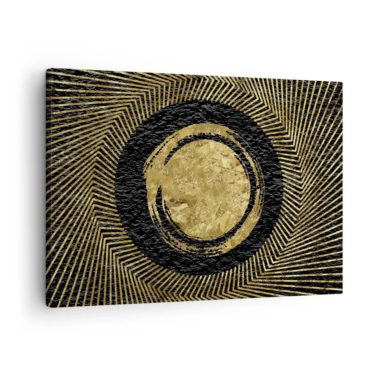Schilderen op canvas - Geometrische compositie in zwart en goud met stralen - 70x50cm - Glamour-compositie - Moderne wanddecoratie voor woonkamer en slaapkamer ARTTOR
