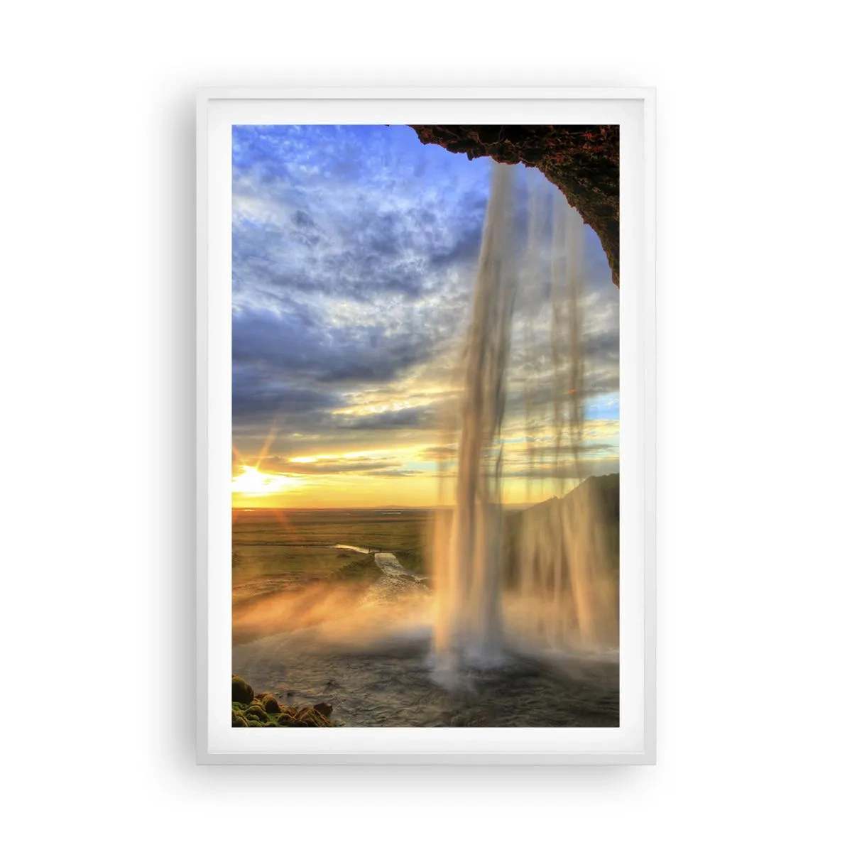 Poster in een witte lijst - De wereld achter een sluier van druppels - 61x91 cm