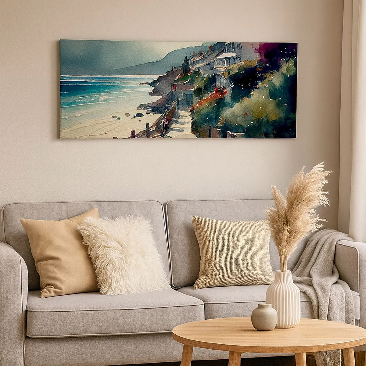 Schilderen op canvas - Mediterrane stad - 100x40 cm