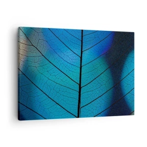 Schilderen op canvas - Close-up van een blauw blad met zichtbare nerfdetails - 70x50cm - Ingewikkelde constructie - Moderne wanddecoratie voor woonkamer en slaapkamer ARTTOR