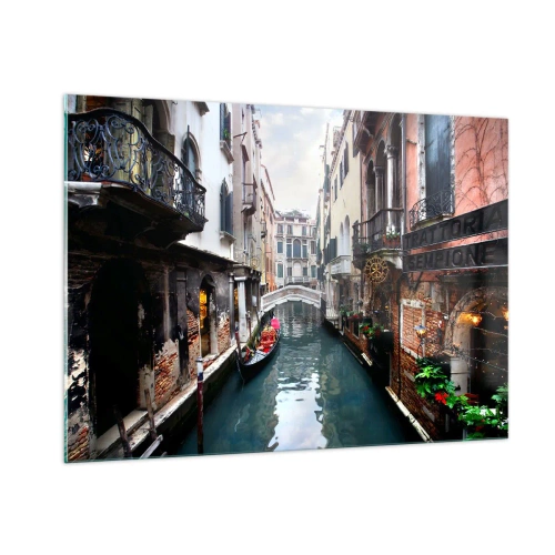 Schilderen op glas - Venetiaans landschap met een gondel en een brug - 100x70 cm
