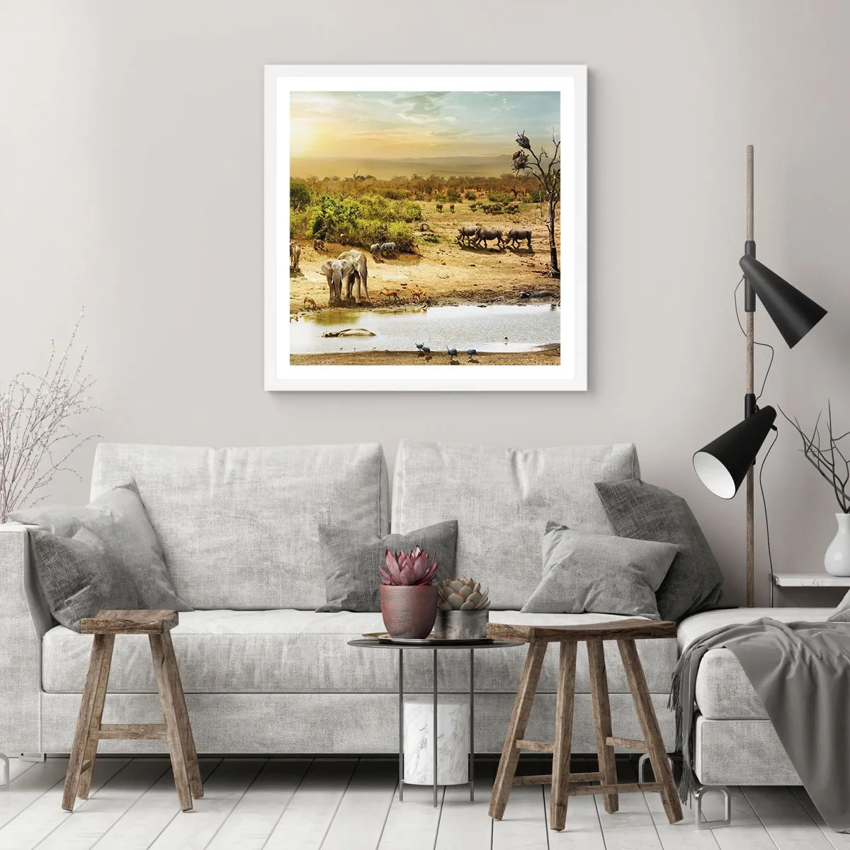Poster in een witte lijst - "Er stroomde een rivier uit Eden …" - 60x60 cm