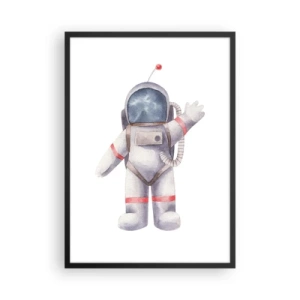 Poster in een zwarte lijst - Aquarel astronaut zwaaiend in de ruimte illustratie - 50x70cm - Tot ziens! - Moderne wanddecoratie voor woonkamer en slaapkamer ARTTOR