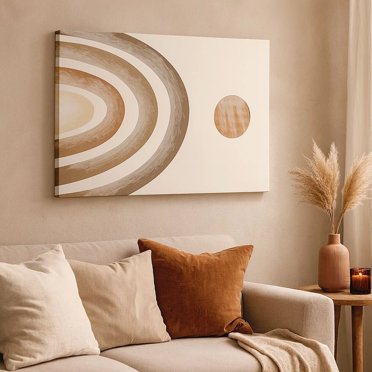 Schilderen op canvas - Geometrisch planetair motief in tinten bruin - 70x50cm - In een sterrenstelsel ver, ver weg - Moderne wanddecoratie voor woonkamer en slaapkamer ARTTOR