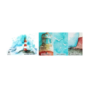 Fotobehang Monster Premium Canvas - Eenheid van de elementen - Vuurtoren, Landschap, Grafisch - 100x30 cm