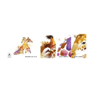 Fotobehang Monster Zelfklevend Deluxe Sticker - Is het vriendschap of is het een baby? - Dieren, Giraffe, Grafisch - 100x30 cm
