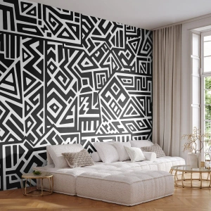 Fotobehang Premium Sand - Pre-Columbiaanse compositie - Abstractie, Deel, Zwart en wit - 250x175 cm