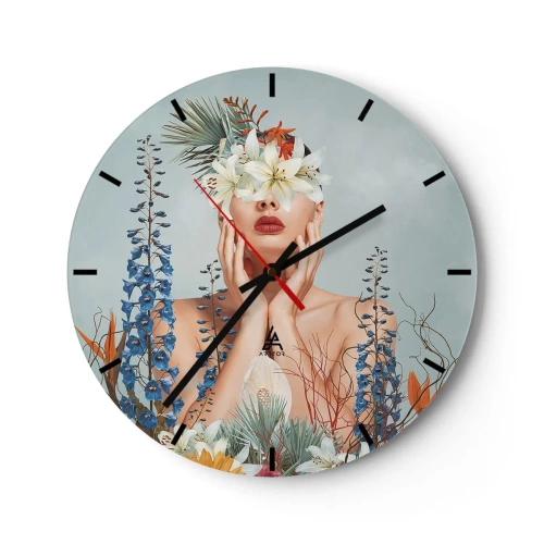 Wandklok - Klok - Vrouw - bloem - 40x40 cm