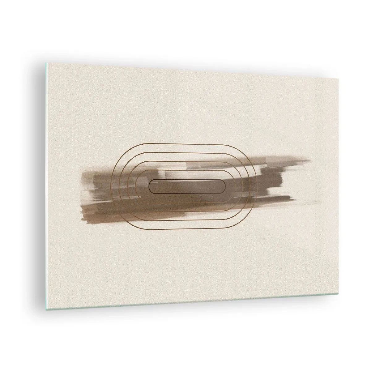 Schilderen op glas - Abstractie in tinten bruin met een minimalistisch patroon - 70x50cm - Een briesje grijs - Moderne wanddecoratie voor woonkamer en slaapkamer ARTTOR