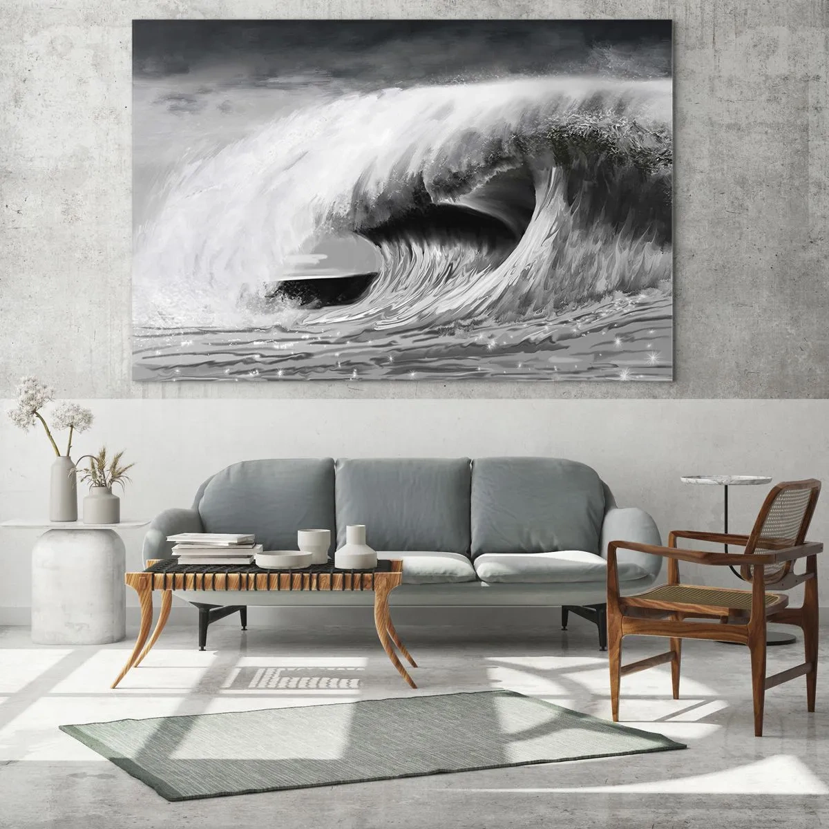 Schilderen op glas - Een krachtige golf vastgelegd in een zwart-witte esthetiek - 70x50cm - De woede van de oceaan - Moderne wanddecoratie voor woonkamer en slaapkamer ARTTOR