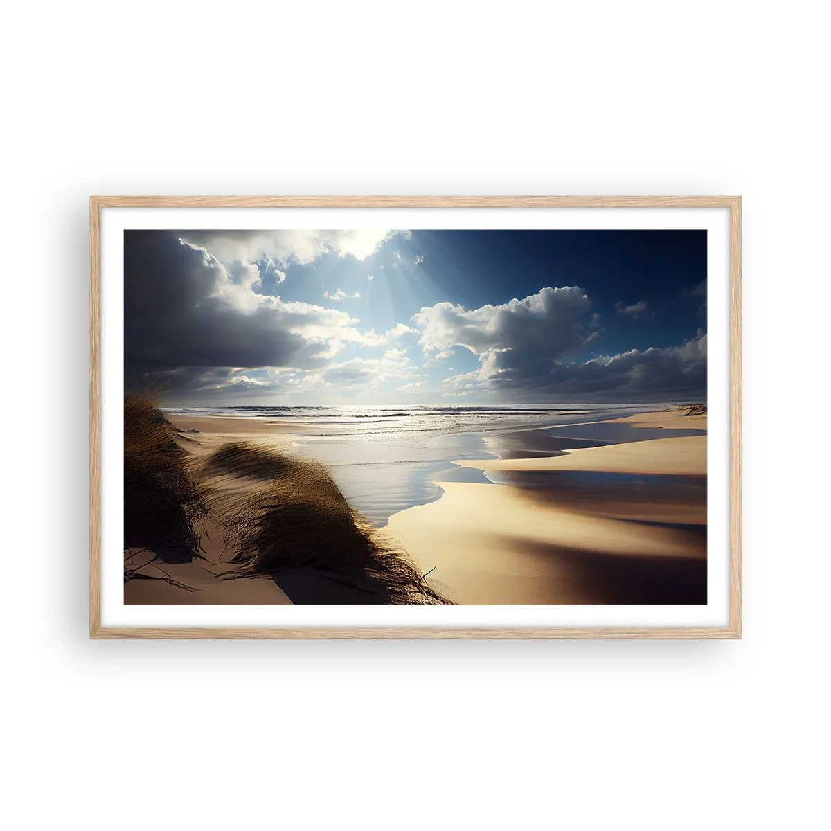 Een poster in een licht eiken lijst - Strand, wild strand - 91x61 cm