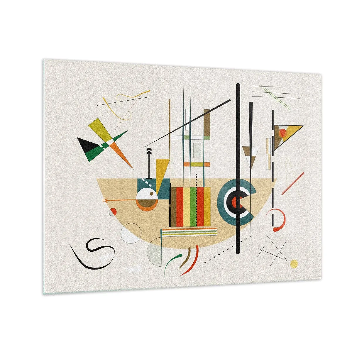 Schilderen op glas - Kleurrijke geometrische abstractie op een lichte achtergrond - 70x50cm - En de wereld lacht - Moderne wanddecoratie voor woonkamer en slaapkamer ARTTOR