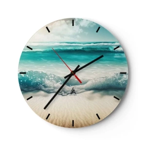 Wandklok - Klok - Turquoise golven die op een zandstrand beuken - 30x30cm - De vrede van de oceaan - Moderne wanddecoratie voor woonkamer, keuken en slaapkamer ARTTOR