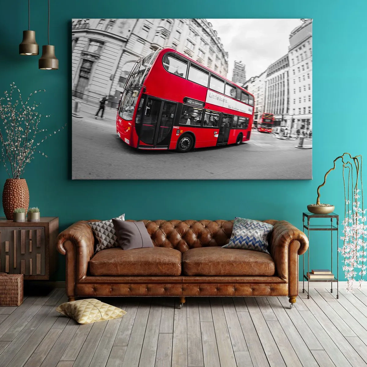 Schilderen op canvas - Londen traditioneel - by bus - 100x70 cm