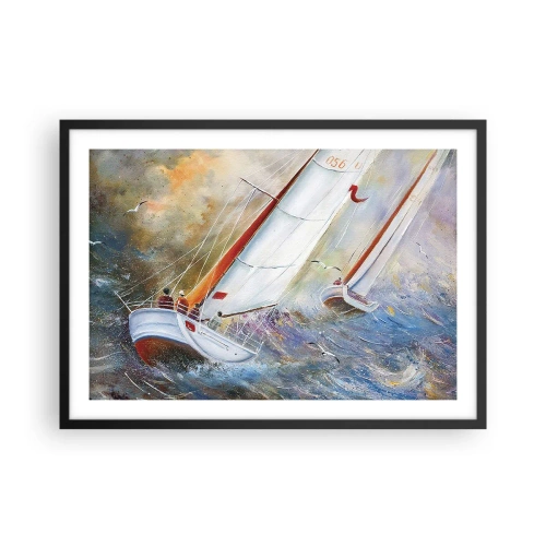 Poster in een zwarte lijst - Lopend op de golven  - 70x50 cm