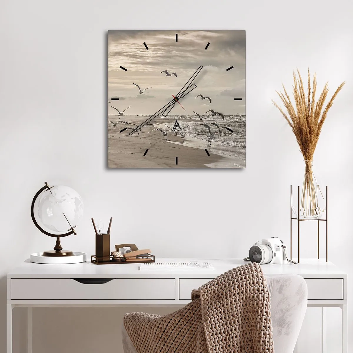 Wandklok - Klok - Het geluid van de zee, het zingen van vogels - 40x40 cm