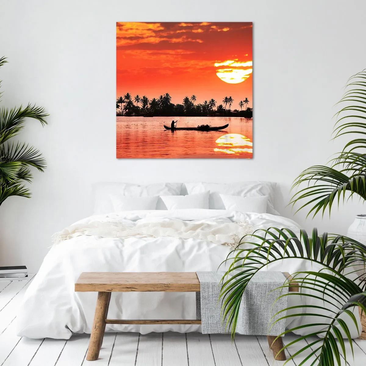Schilderen op canvas - De rust van de tropen bij zonsondergang - 50x50 cm