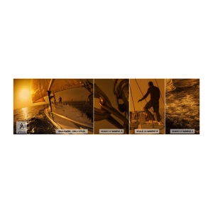 Fotobehang Staaltje Standard Eco - Een gouden avond na een kleurrijke dag - Maritieme studies, Zeilboot, Reizen - 100x30 cm