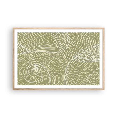Een poster in een licht eiken lijst - Ingewikkelde abstractie in wit - 91x61 cm