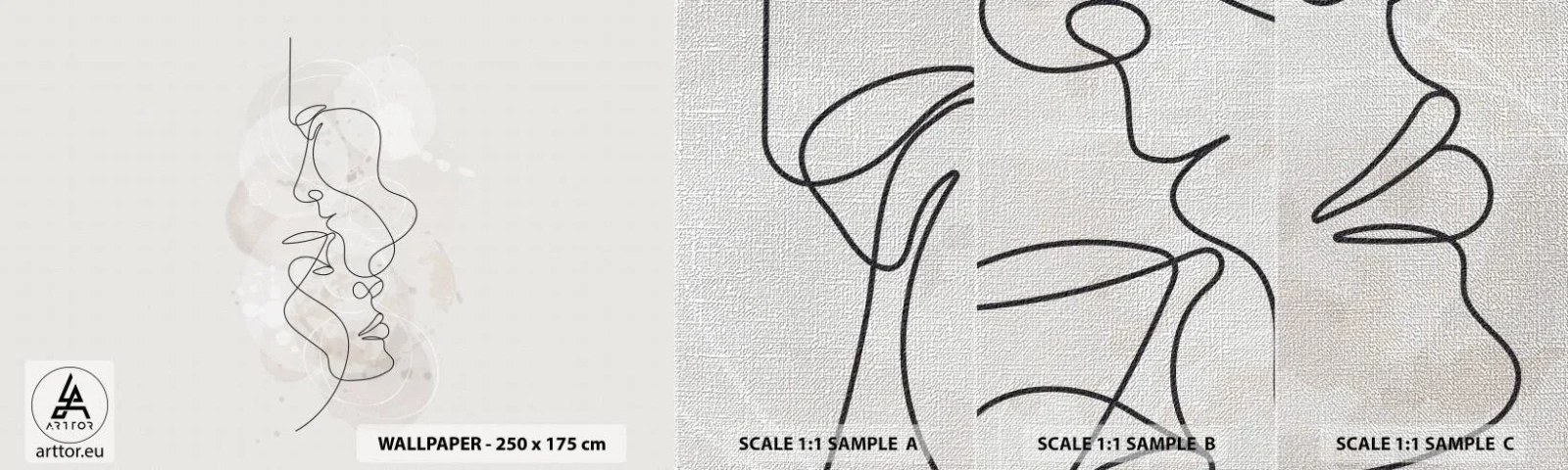 Fotobehang Monster Premium Canvas - Verstrikt in een omhelzing - Abstractie, Man, Vrouw - 100x30 cm