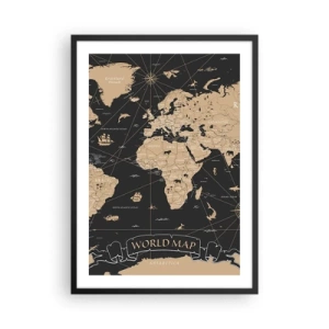 Poster in een zwarte lijst - Gestileerde wereldkaart in vintage kleuren - 50x70cm - De grenzen van mijn wereld - Moderne wanddecoratie voor woonkamer en slaapkamer ARTTOR
