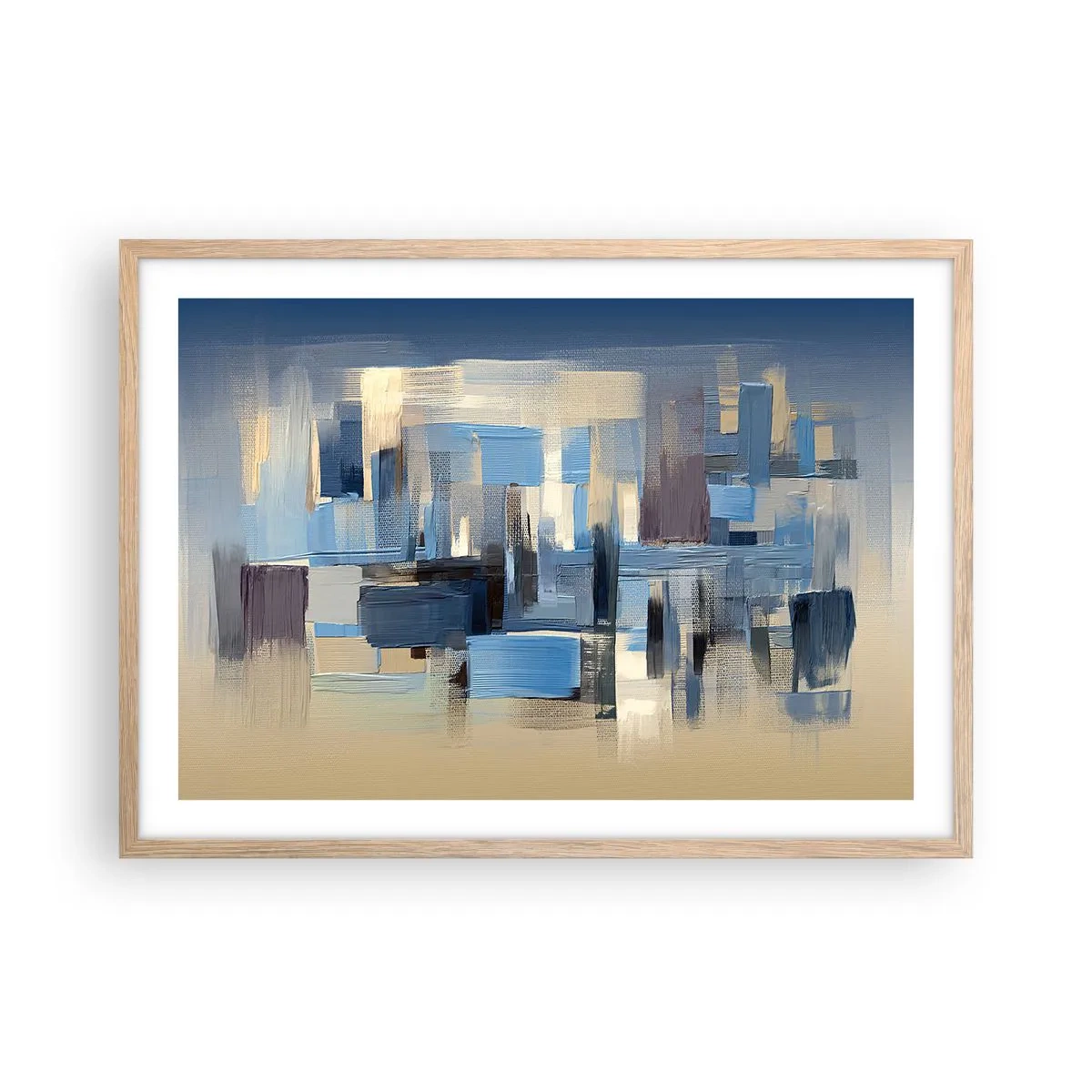 Een poster in een licht eiken lijst - Blauwe constructie - 70x50 cm