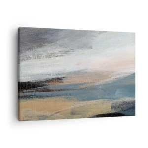 Schilderen op canvas - Abstract landschap in gedempte tinten blauw en beige - 70x50cm - Abstractie: noordelijk landschap - Moderne wanddecoratie voor woonkamer en slaapkamer ARTTOR
