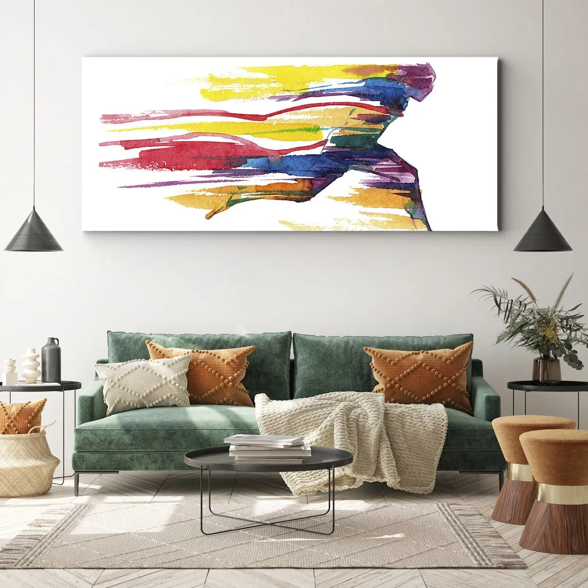 Schilderen op canvas - Rennend over de regenboog - 120x50 cm