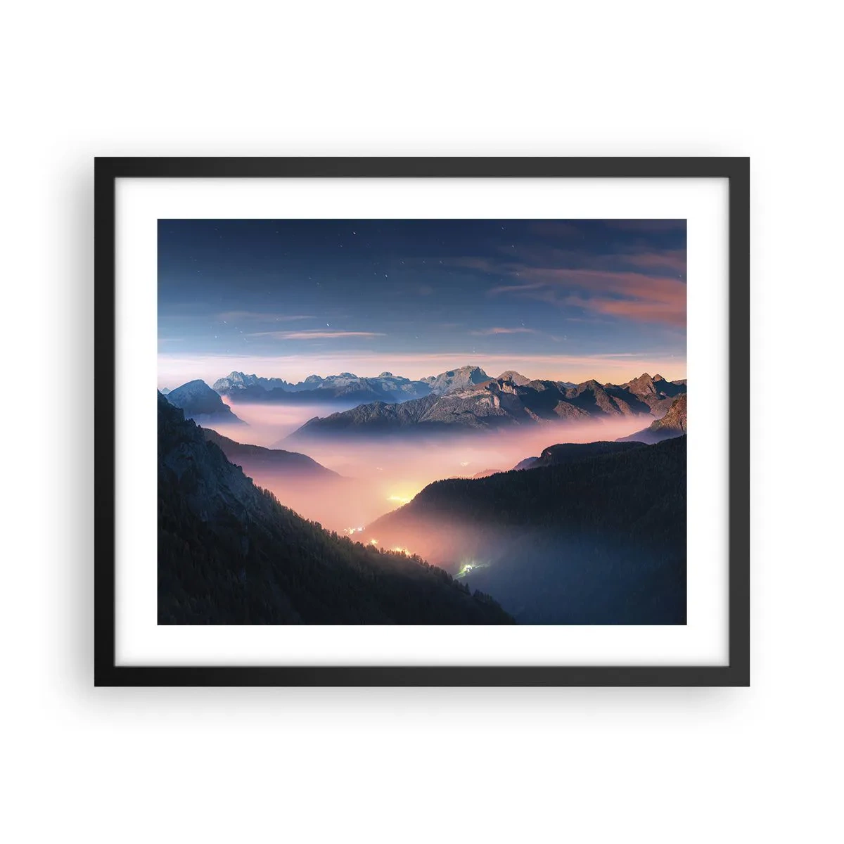 Poster in een zwarte lijst - Licht in de dalen - 50x40 cm