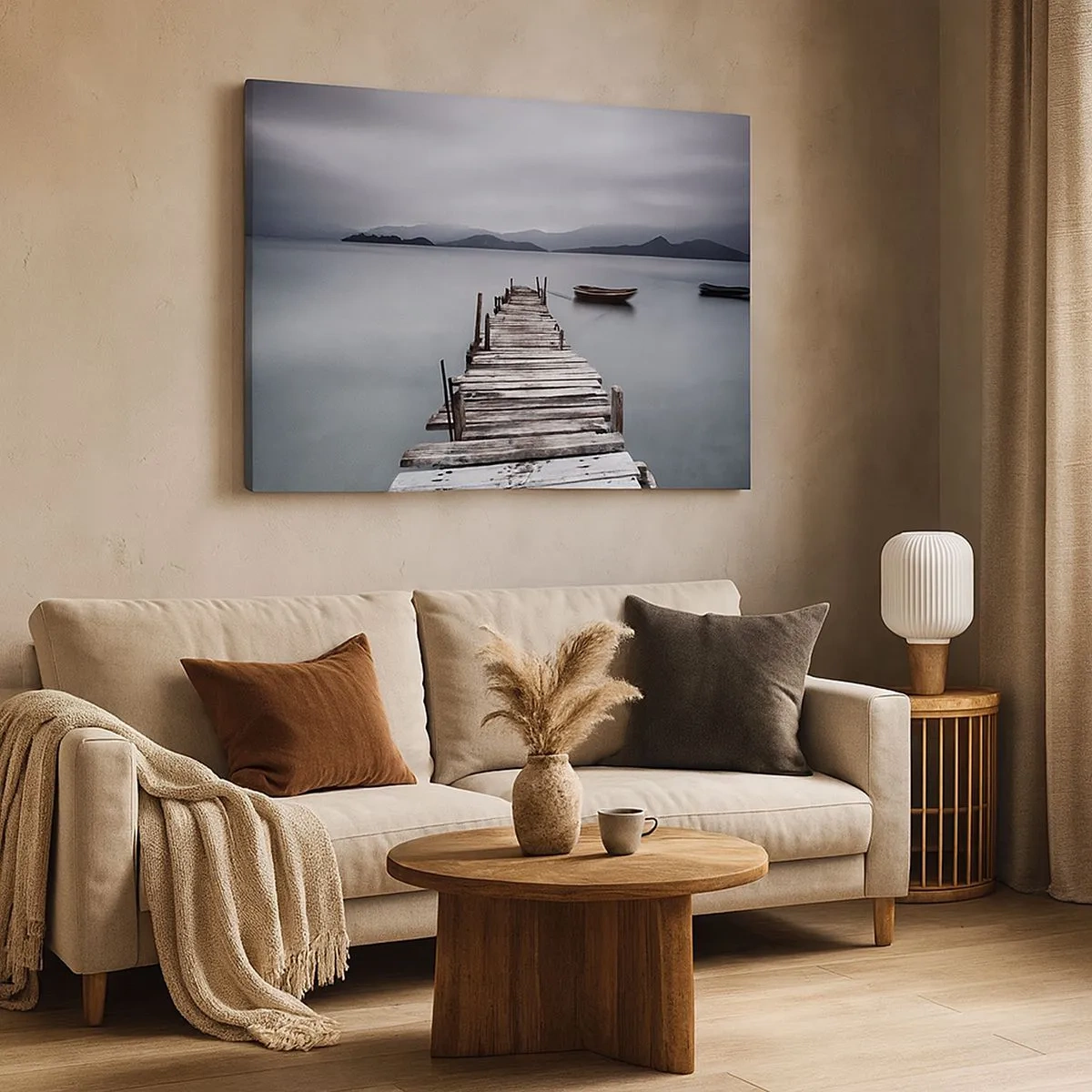 Schilderen op canvas - Een houten brug die naar het kalme wateroppervlak van het meer leidt - 70x50cm - Je kunt morgen gaan - Moderne wanddecoratie voor woonkamer en slaapkamer ARTTOR