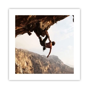 Poster - De wereld gekrompen in een hand op een rotsblok  - 40x40 cm