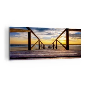 Schilderen op canvas - Rechtstreeks naar het rustige strand bij zonsondergang - 120x50 cm