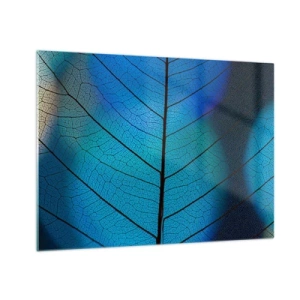 Schilderen op glas - Een close-up van een blauw blad waarop de nervenstructuur te zien is. - 70x50cm - Ingewikkelde constructie - Moderne wanddecoratie voor woonkamer en slaapkamer ARTTOR