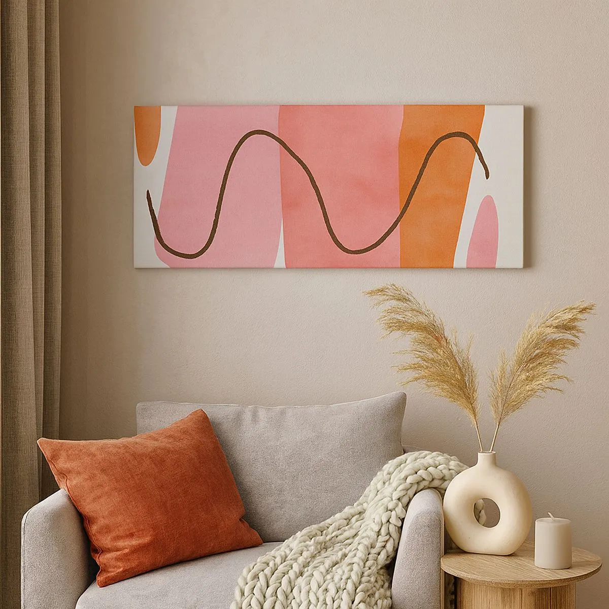 Schilderen op canvas - zachte beweging van vormen - 100x40 cm