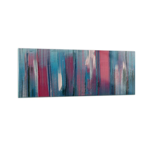 Schilderen op glas - Verticale compositie in blauw en rood - 140x50 cm
