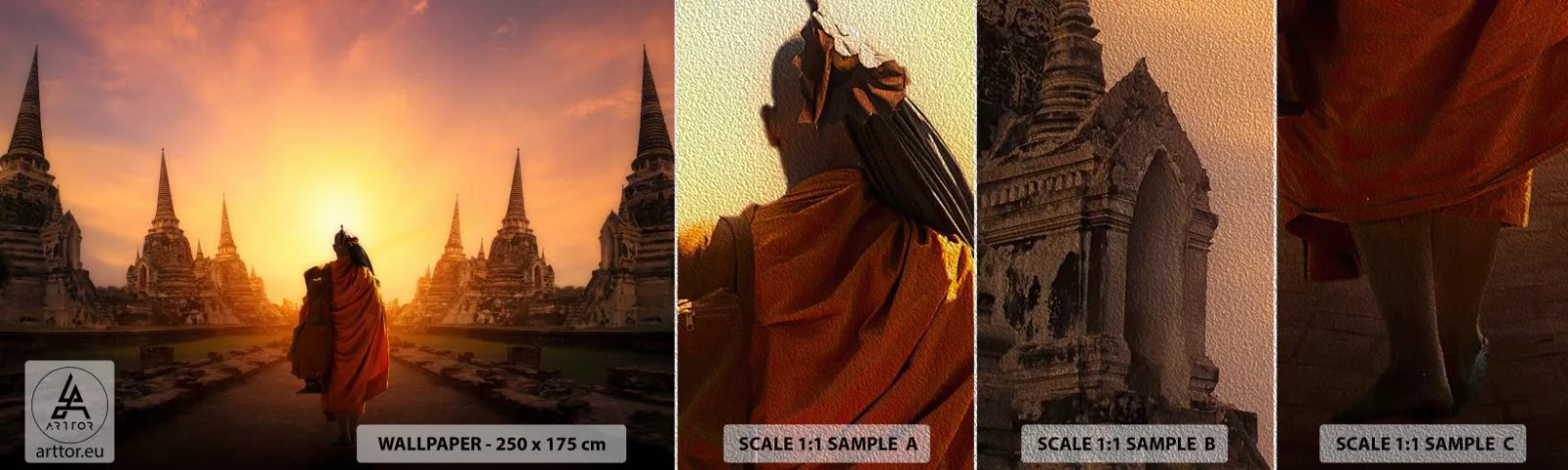 Fotobehang Monster Premium Sand - In vrede voor de eeuwigheid - Thailand, Boeddhisme, tempel - 100x30 cm