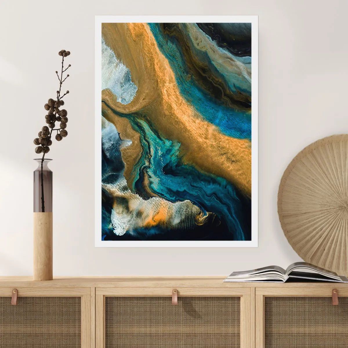 Poster - Blauw - geel - wederzijdse invloeden - 50x70 cm